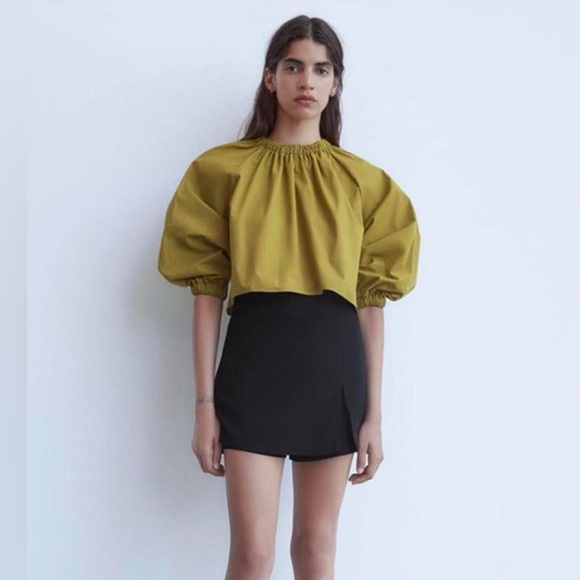 Zara Tops - Womens Zara Poplin Puff Sleeve Cropped Top Shirt